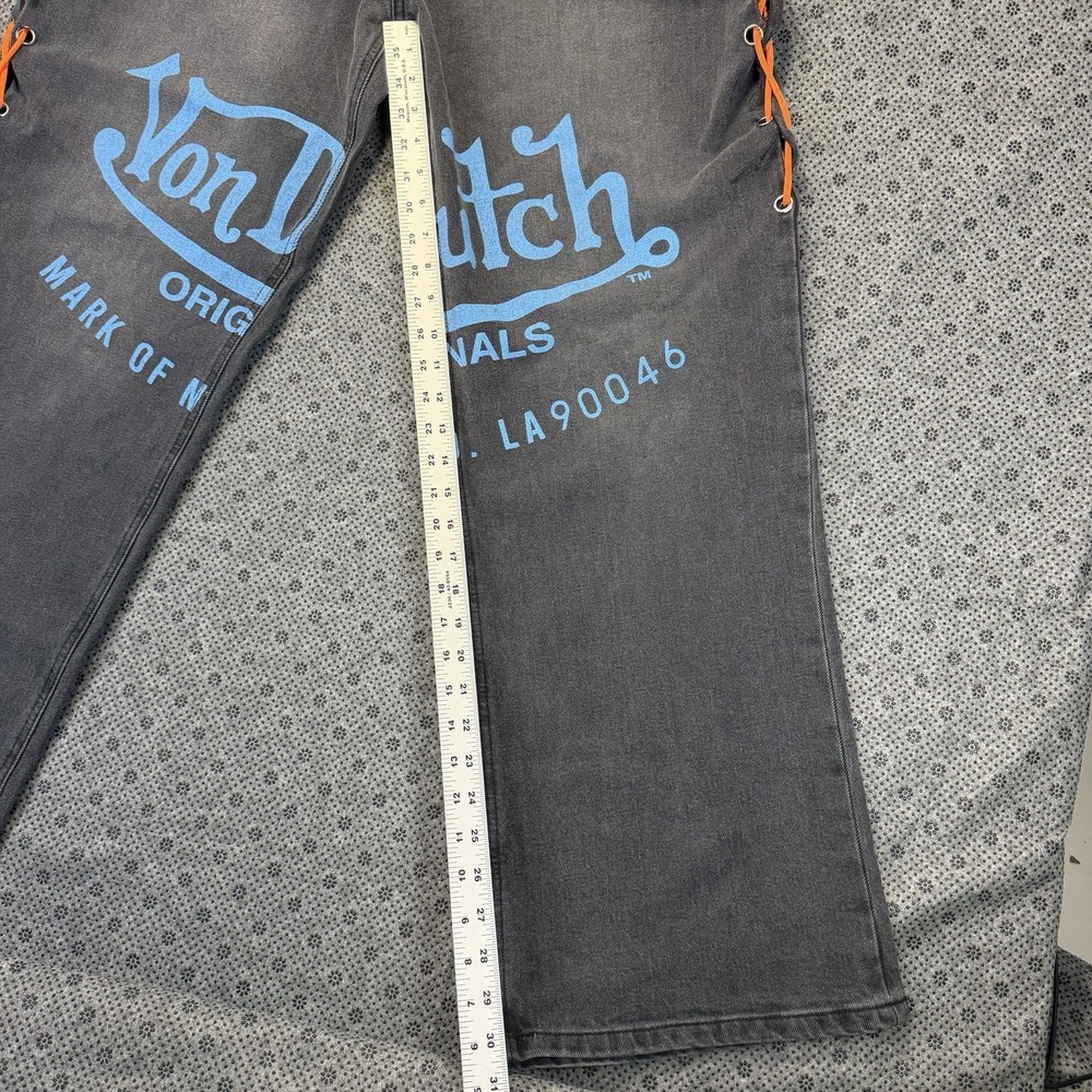 Men's Von Dutch The Reapers Baggy Embroidered Jeans Washed Black Denim Size 36 - Picture 11 of 16